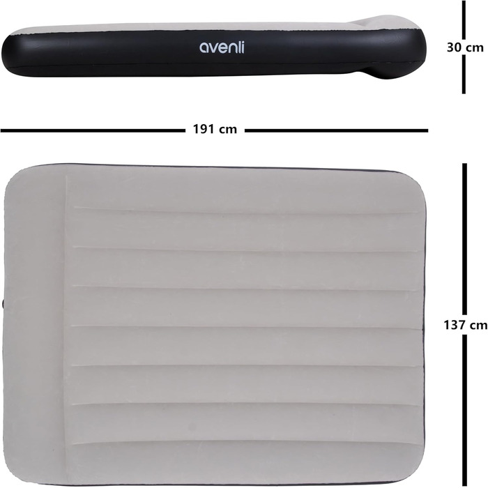 Надувний матрац-ліжко AVENLI для 2 осіб, 191x137x30 см з інтегрованою помпою, з флаоковою поверхнею, для кемпінгу та дому