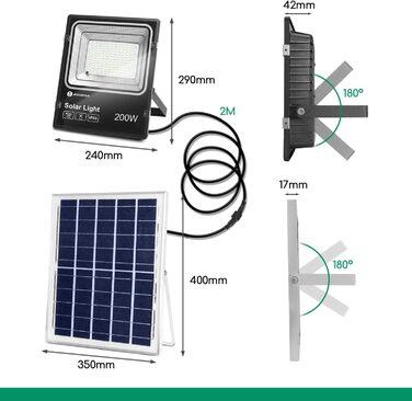 Aigostar 50W Solar Flood Light Outdoor, Super Bright LED Floodlights with Solar Panel, Cold White 6500K, IP66 Protection Grade Solar Spotlight Searchlight Outdoor Spotlight for Garden, Door, Yard, Garage, etc., 2 Pack (200 Watts)
