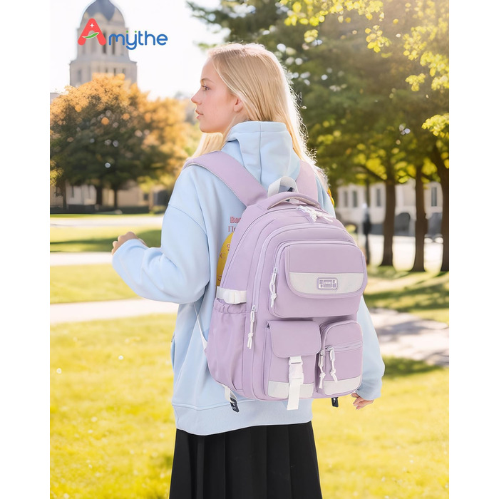 Рюкзак для підлітка, шкільний рюкзак для дівчинки з багатьма відділеннями, для учнів 3-5 класів, середньої та старшої школи, нейлоновий рюкзак для подорожей та відпочинку (фіолетовий)