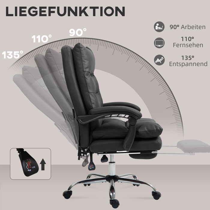 Vinsetto Office Chair with Massage Function, Ergonomic Desk Chair with Reclining Function, Heating Function, Adjustable Height Computer Chair with Footrest, Swivel Function, Black | Aosom
