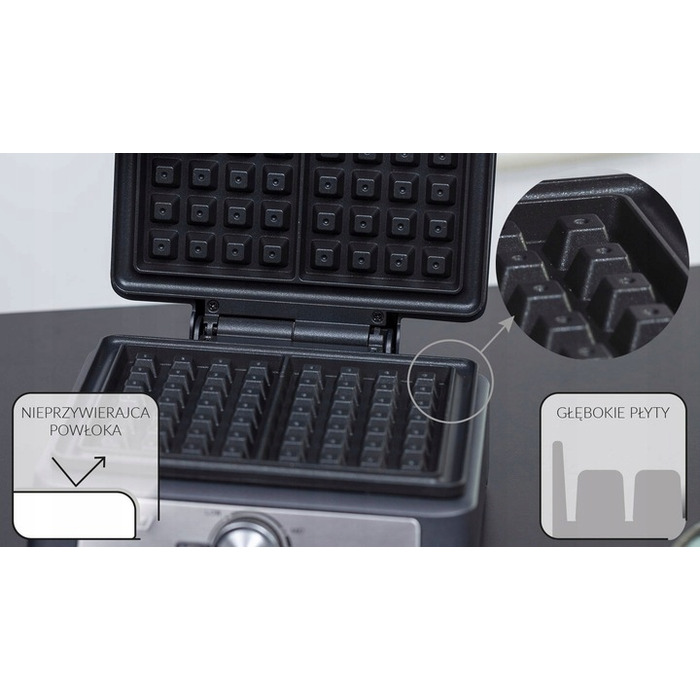 Вафельниця MPM MGO-41/C, 1600 Вт, 2 прямокутні форми, регулювання температури, чорна