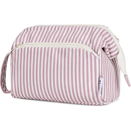 Косметичка жіноча Narwey для подорожей: зручна та містка сумка для косметики та аксесуарів (сіро-блакитний, рожеві смуги)
