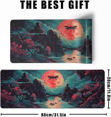 MiaVibte килимок для столу з Японії, Riverside Повний Місяць, ігровий килимок для миші, XL килимок для клавіатури, килимок для комп'ютера/ноутбука, 80 x 30 см, декор столу (Модель 31)