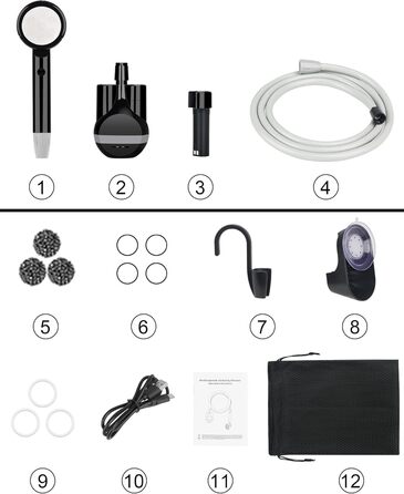 LIBERRWAY Camping Shower with Pump, Rechargeable Battery Camping Shower, Garden Shower with 2m Shower Hose for Car Washing, Garden, Travel, Beach