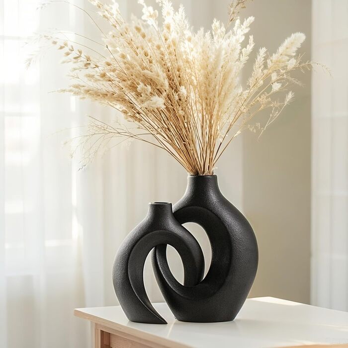 SUKIYPO Ceramic Vase Set - Modern Beige Vases (2-Pack) for Nordic Home Decor, Boho Aesthetic, Living Room, Office, Farmhouse Style