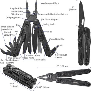 ROCKTOL Мультитул 29-в-1: Плієри, кусачки, пилка, сталь, для кемпінгу та виживання