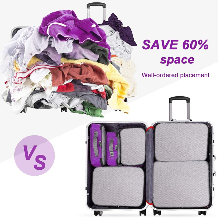 Органайзери для валізи G4Free (фіолетовий, 6шт) - набір для подорожей