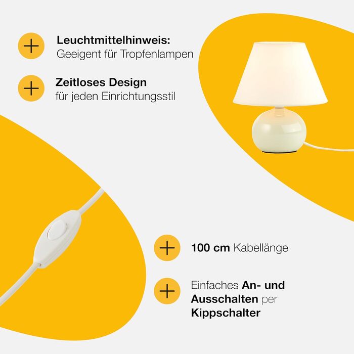 BRILLIANT Primo: Стильна настільна лампа з тканинним абажуром – для спальні, вітальні та приліжкові зони – E14, оранжевий/бежево-коричневий