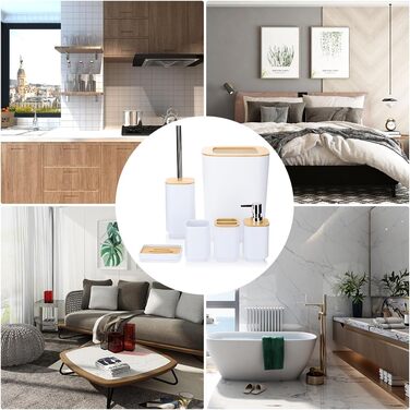 Набір аксесуарів для ванної кімнати JOTOM з бамбука (6 шт.) - сірий колір