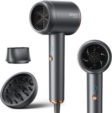 Складаний фен DEWILY Profi: потужний, тихий, для подорожей, сірий. 3 режими нагріву, 1 насадка.