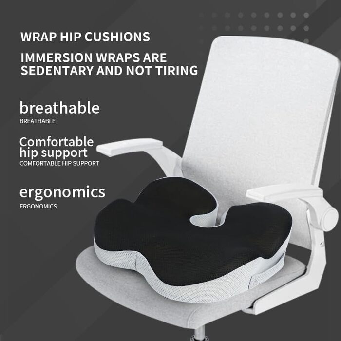 Ортопедична подушка для сидіння з Memory Foam | Ергономічна для офісу, авто та дому – проти болю в спині, геморою та ішіасу | Пральна, дихаюча | Рекомендовано до 95 кг