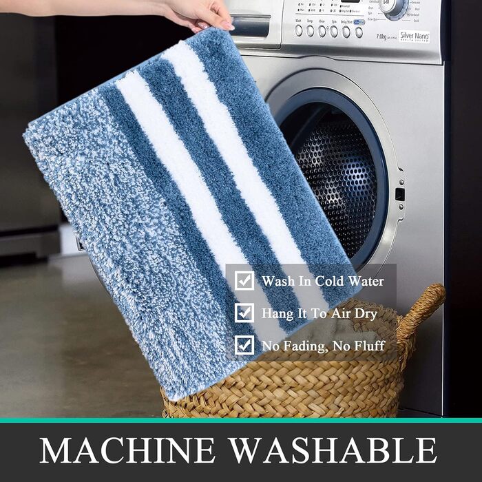 Pauwer Microfiber Bath Mats & Rugs - Plush, Absorbent, Non-Slip - 60x120 cm - Washable Bathroom Rugs for Bedroom, Living Room, Blue