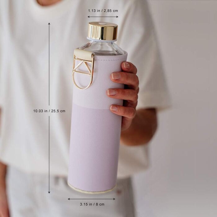 EQUA large drinking bottle with faux leather sleeve, 750 ml, made of borosilicate glass, BPA-free and leak-proof. (Purple)