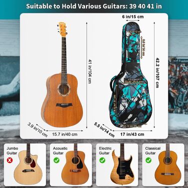 Чохол для гітари повного розміру 99 см (40 дюймів) - для акустичної та концертної гітари, Gigbag, 15 мм, водонепроникний, з двома кишенями, регульований плечовий ремінь, захист грифа