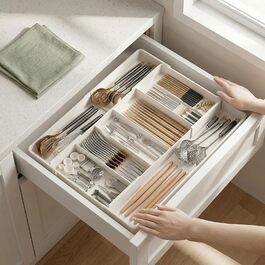 Органайзер для столових приборів в шухляду, розсувний роздільник для кухні, білий
