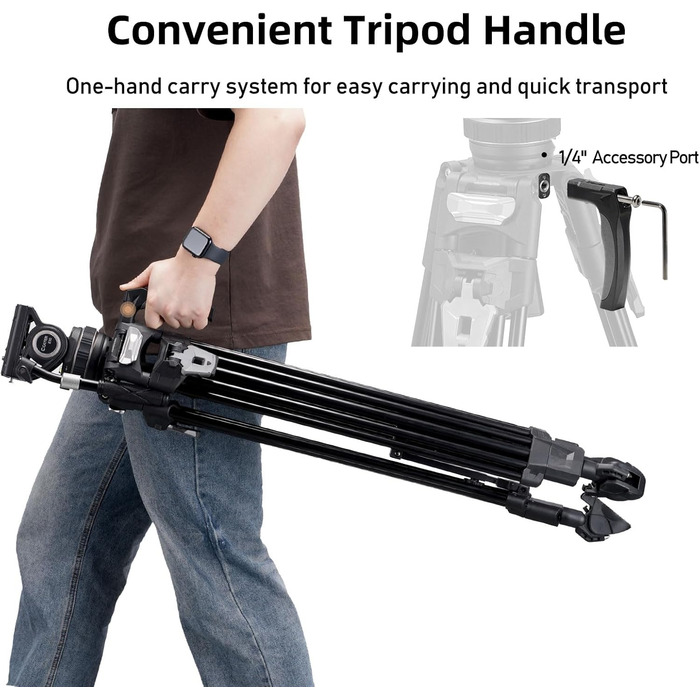 Штатив відео Cayer FA310H з моноподом K10 та рідкосильним кріпленням - швидкозатискачі ніг, швидке регулювання, вантажопідйомність 10 кг, алюміній, 2 швидкознімні пластини, ручка для переноски - для DSLR, бездзеркальних камер, відеокамер