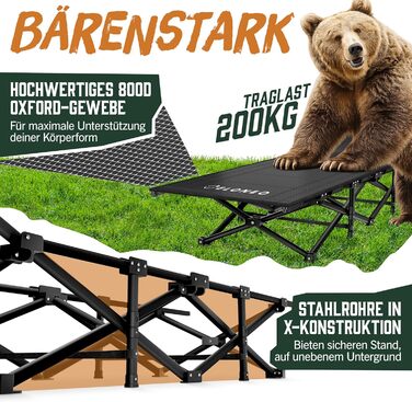 Ліжко кемпінгове розкладне ELONEO NEU Преміум сіре до 200 кг з сумкою для транспортування та бічними кишенями