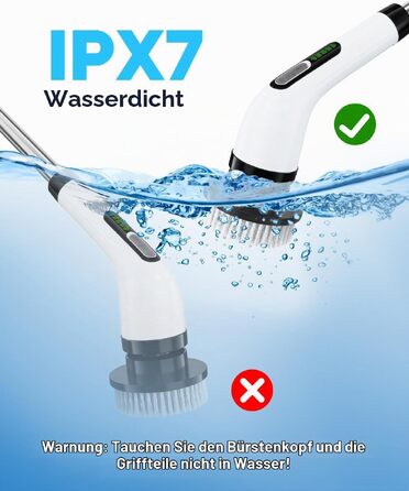 Електрична щітка для чищення FYDEE IPX7: бездротовий скрабер з 7 насадками та регульованою ручкою для ванної, кухні, підлоги та авто