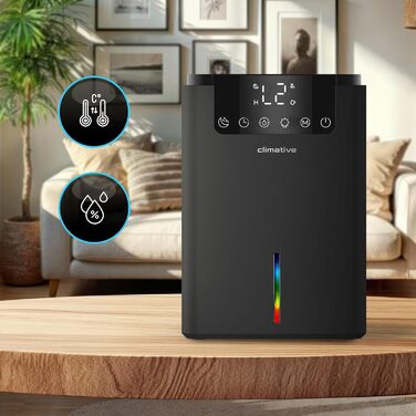 Електричний осушувач повітря Climative ION 12L/24h з Wi-Fi та очищувачем повітря для дому, квартири, ванної кімнати. Захист від вологи та плісняви до 20 м². Чорний Luxe 070