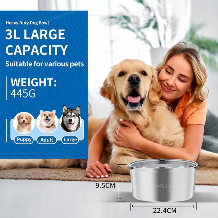 Нержавійна миска для собак Anti Schling без облизування, Slow Feeder для подорожей, 3L з килимком