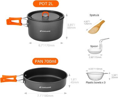 Odoland Camping Cookware Set, 9-Piece Outdoor Dish Set with Camping Pot, Camping Frying Pan for Camping, Outdoor Cooking, Hiking, and Travel