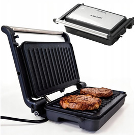 Контактний гриль Kalorik 1200 Вт, сріблястий, з розкриттям на 180°