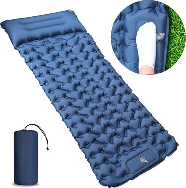 YOUXIU Self-Inflating Camping Mat - Ultralight Sleeping Pad with Foot Pump - Waterproof Travel Mat for Hiking & Tent Use - Blue