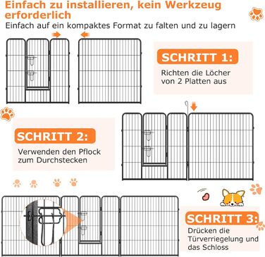 Металевий вольєр для собак, котів, кроликів COSTWAY 80 см, 8-секційний, з дверцятами на замок, чорний