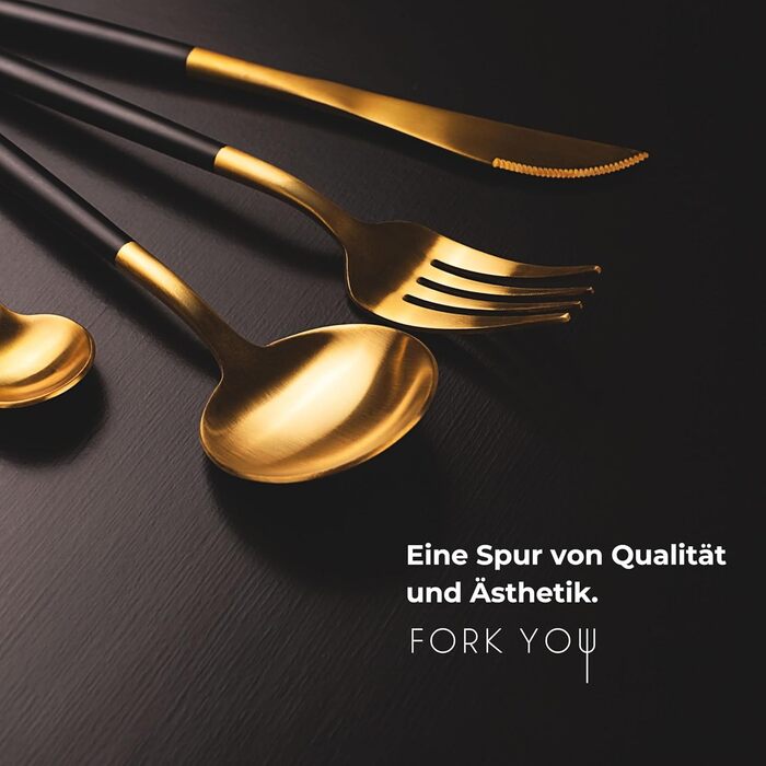 Cutlery Set Black Gold Matte (16-piece), stainless steel, tableware set for 4 people, dishwasher-safe, gift set in high-quality gift box