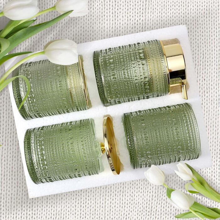 Набір аксесуарів для ванної кімнати Dasiton зі скла, 4 шт: дозатор для мила, тримач для зубних щіток, стаканчик для зубної пасти, контейнер для ватних паличок, декор для ванної кімнати, преміум-якість (зелений)