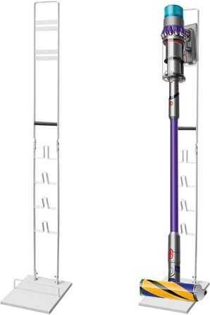 Підставка для пилососів Dyson – органайзер та кріплення для Dyson Gen5, V15s, V15, V12 Slim, V11, V10, V8, V7, V6, DC30, DC35. Біла з дерев'яною ручкою