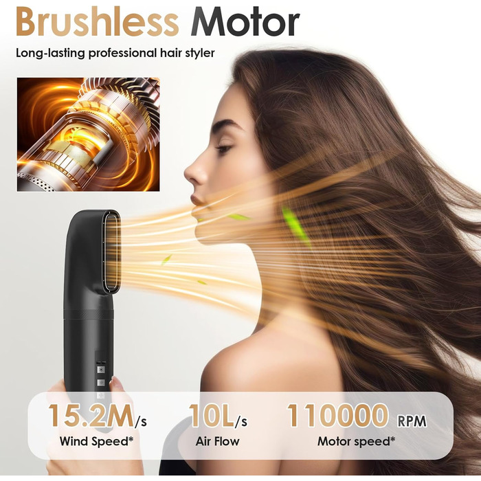 Набір для укладання Journeyside Airstyler: професійна щітка з гарячим повітрям 1000W, 5 насадок, автоматична завивка, випрямляч, для створення об'єму, локонів та випрямлення (чорний)