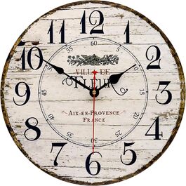 Toudorp 14 Inch Wall Clock Wooden French Country Style Quiet Wall Clock Easy to Read Battery Powered Home Decorative Retro Wall Clock