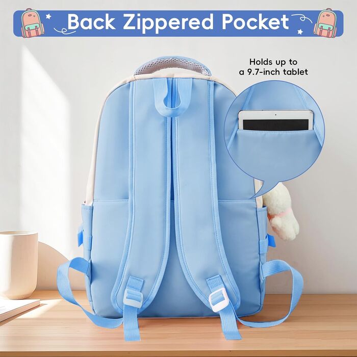 Шкільний рюкзак Tanou для дівчаток 4-х частинний, для 3-7 класів, з пеналом та сумкою через плече, блакитний