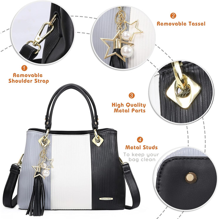 Сумка Pomelo Best жіноча багатокольорова смугаста через плече з внутрішніми кишенями (Чорно-біла)