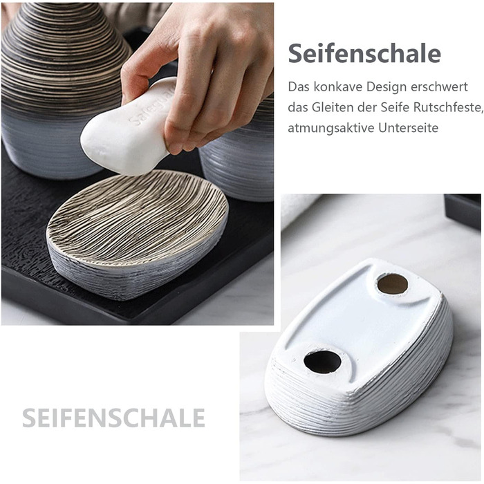 Набір аксесуарів для ванної кімнати в європейському стилі (5 шт.) з кераміки: дозатор для мила, тримач для зубних щіток, стакан, мильниця, сірники. Серія 'Retro', сірий, матовий.