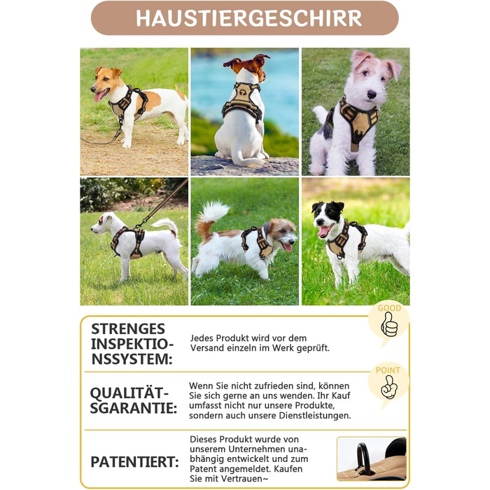 Нашийник для собак BaoCheng Anti Pull, протирвучий, малий/середній/великий, дихаюча сітка, зручне одягання/роздягання, 3 пряжки, безпечний, знімає напругу, світловідбиваючий (Хакі, S)