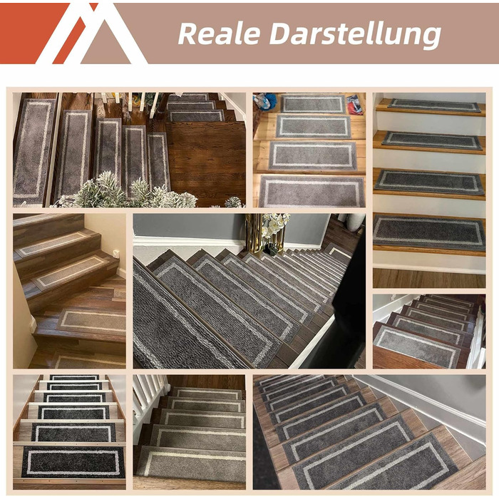 Ковзаючі килимки на сходи Cosy Homeer, 70x22 см, 15 шт., самоклеючі, антиковзаючі, машинне прання, 100% поліестер, TPE-підкладка, бежевий (4 шт.)