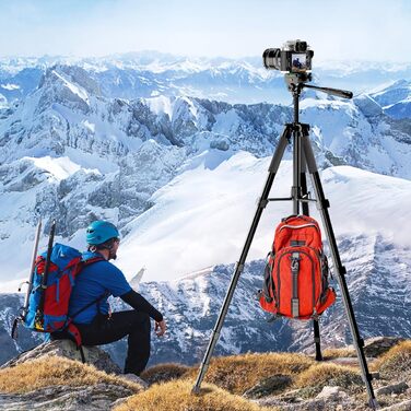 Штатив для камери 175 см, алюмінієвий відеоштатив з Fluid-головкою для Sony/Nikon/Canon, легкий штатив для телефону з 2 QR-пластинами, обертовий тримач для телефону/пульт дистанційного керування, для TikTok, Vlog (Чорний-175)