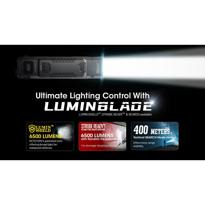 Ліхтарик Nitecore EDC29 Luminblade – тактичний USB-ліхтар, надяскравий 6500 люмен, до 61 години роботи