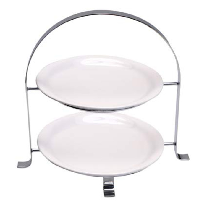 APS Serving Stand – High-quality cake stand made of chrome-plated metal for two plates with a max. Ø of 27cm – Total height 30cm (plates not included)
