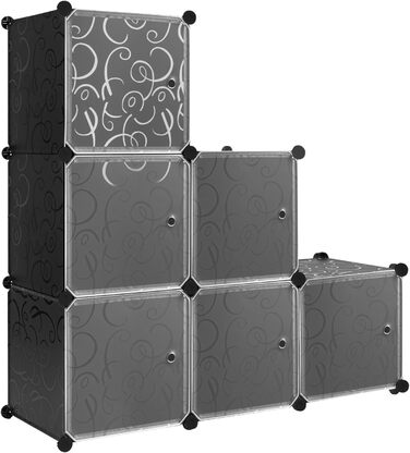 WOLTU Stackable Shoe Boxes, Shoe Rack with 6 Stackable Boxes, Storage Box with Door, DIY Shelf, Plastic Box for Shoe Storage, Shoe Organizer, 35x35x35 cm per Shoe Box, Black