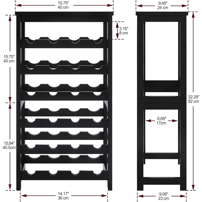24-Bottle Wine Rack Freestanding Floor, 6-Tier Wine Display Storage Shelves with Tabletop, Bamboo Wine Bottle Holder Stand with Wave Bars for Kitchen, Dining Room, Pantry, Black