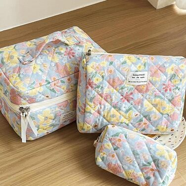 Набір косметичок 3 шт. з квітковим принтом для жінок та дівчат, дорожні косметички, кульчики для макіяжу, косметичні сумочки