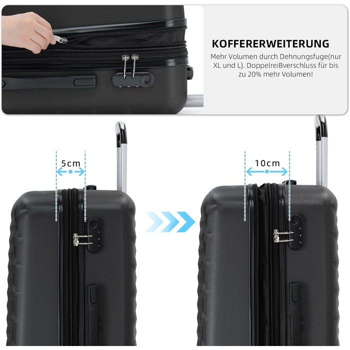 Чемодан-валіза Beibye Zwillingsrollen 2066 з жорстким корпусом, комплект L-XL (чорний)