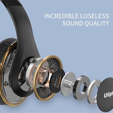 Бездротові навушники Uliptz Over-Ear Bluetooth з 65 годинами роботи, 6 EQ-режимів, HiFi стерео, складні, для подорожей/офісу/телефону/ПК (Чорний)