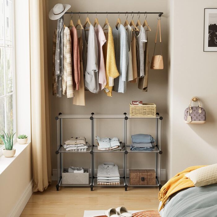 Wardrobe, Portable Shelving System, Plastic Closet with 2 Clothes Rods, Bedroom Wardrobe Closet White for Bedroom