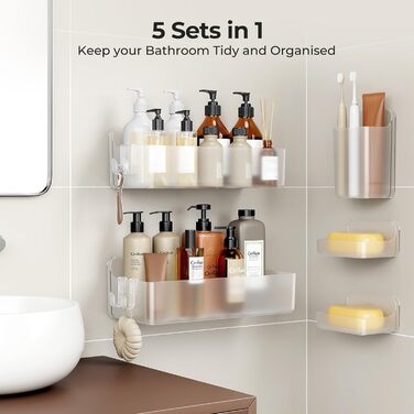 Поличка для душу Orimade без свердління, нержавіюча сталь, 5 шт. - тримач для шампуню, велика місткість, ABS пластик, прозора