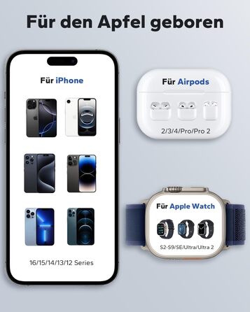 Зарядна станція KPON 3-в-1 для Apple Watch та iPhone з MagSafe, сумісна з iPhone 17/16/15/14/13/12/Air/Pro Max та Apple Watch 11/10/9 (темно-сірий)