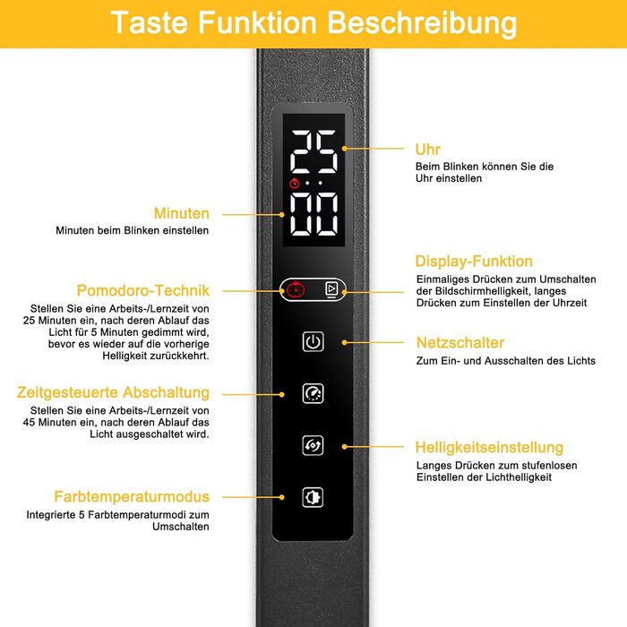 LED лампа настільна диммируемая 12W для офісу, дому та навчання, захист очей, світло дня, гнушийна шийка, 5 кольорів, плавне регулювання яскравості